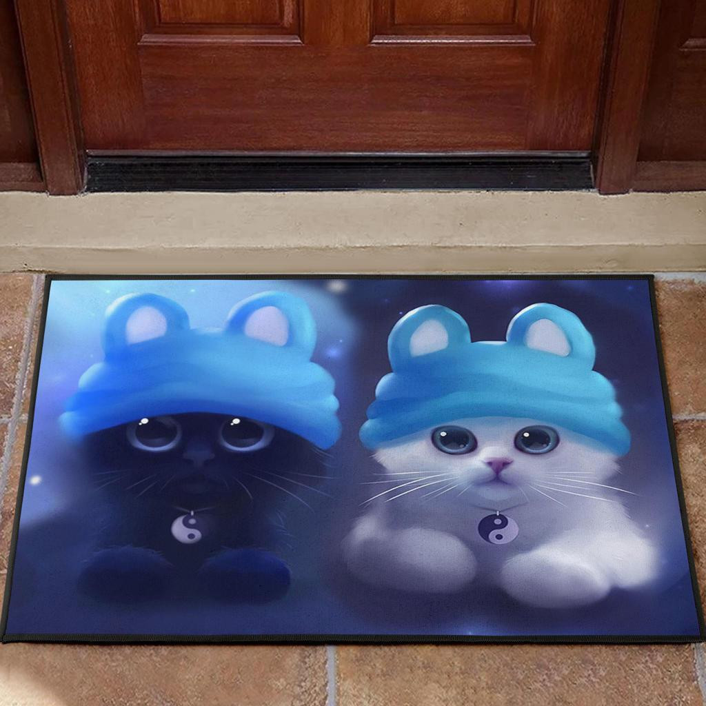Cute Cat Digital Art Rubber Doormats