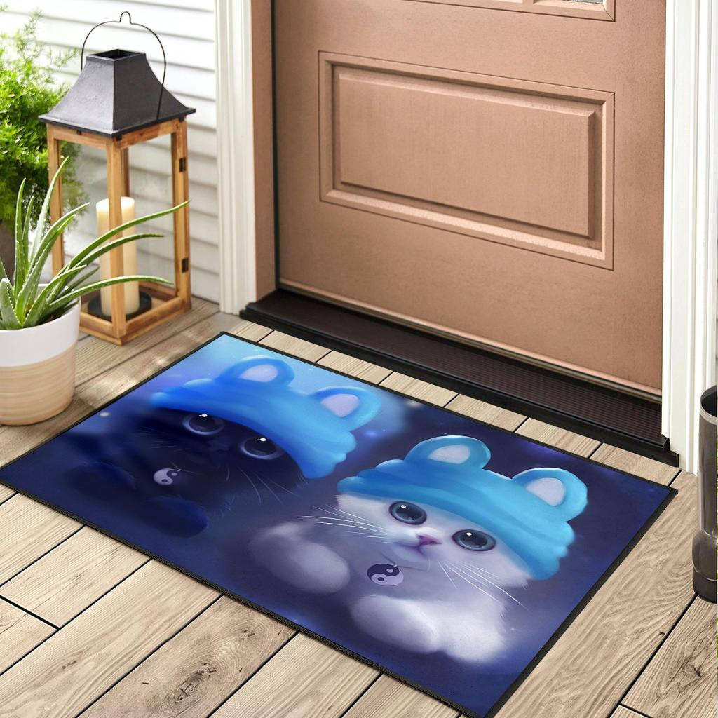 Cute Cat Digital Art Rubber Doormats - Image 3