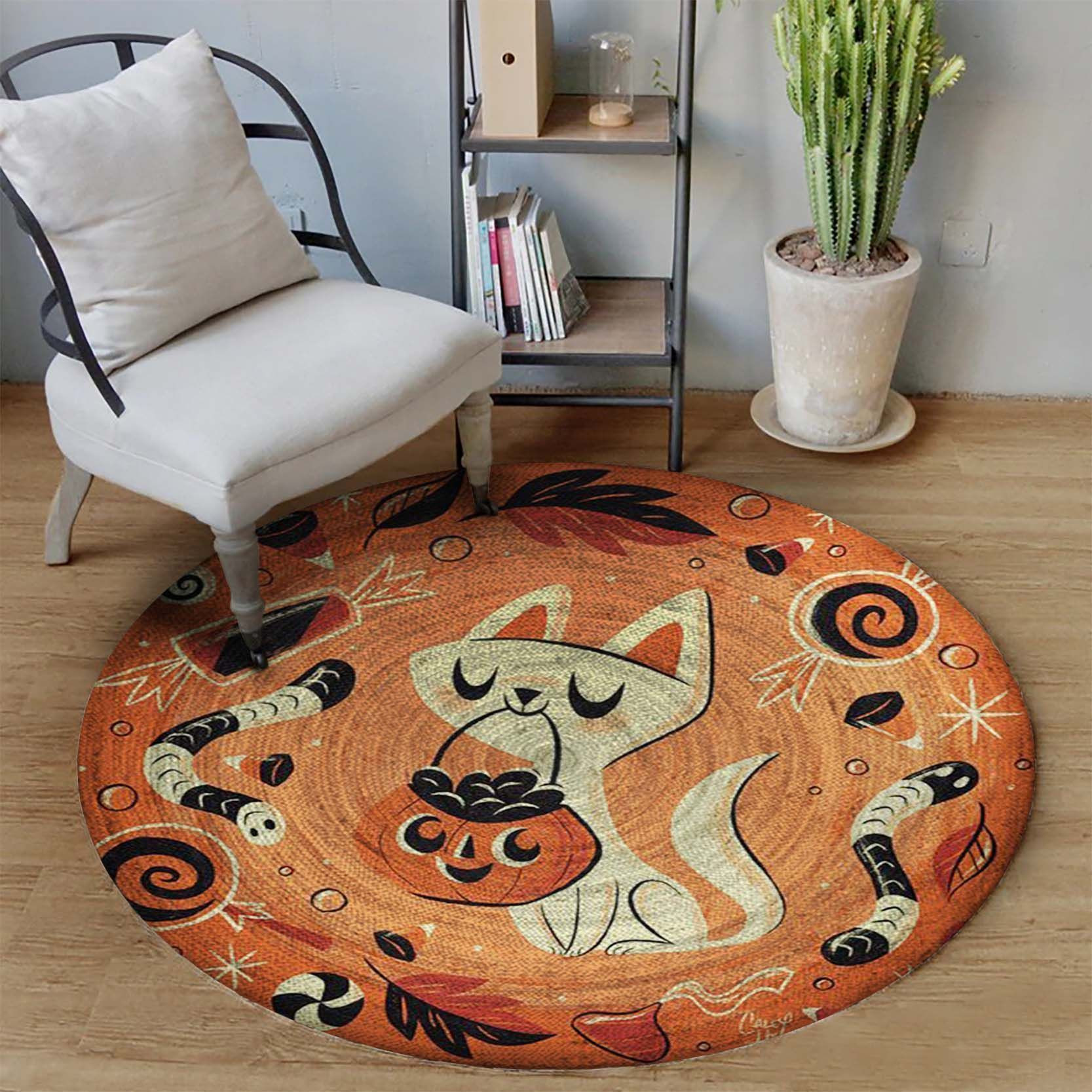 Cute Cat Round Rug Carpet Bedroom Livingroom Home Decor
