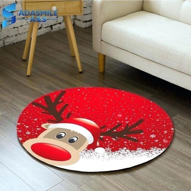 Cute Christmas Deer Round Rug Carpet Bedroom Livingroom Home Decor