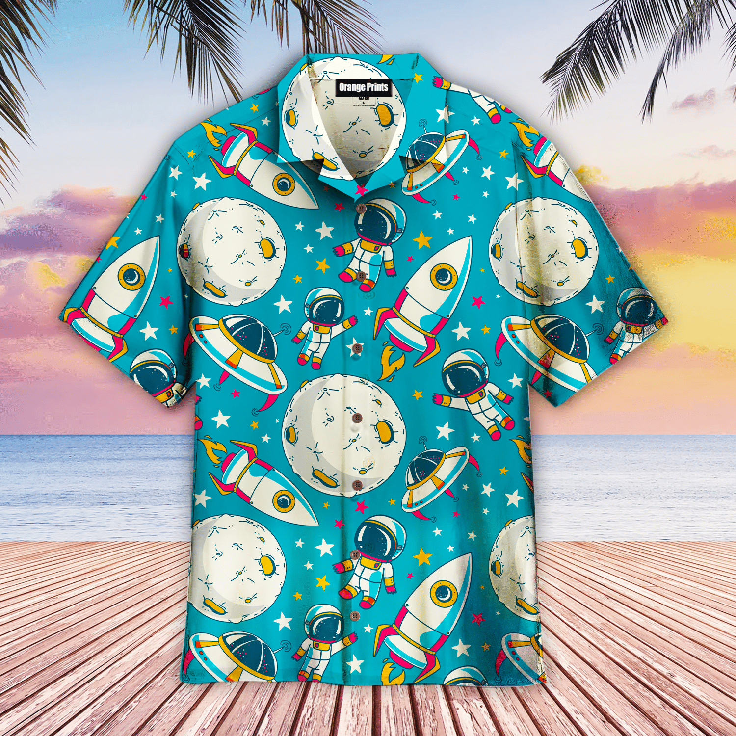 Cute Doodle Astronaut On Planet Hawaiian Shirt