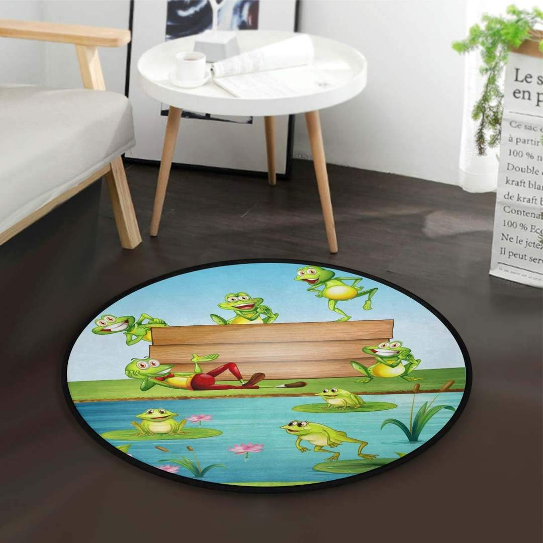 Cute Frogs Limited Edition Round Rug Carpet Bedroom Livingroom Home Decor
