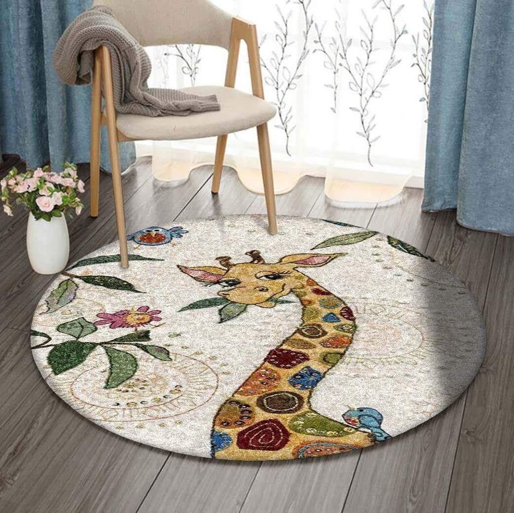Cute Giraffe Round Rug Carpet Bedroom Livingroom Home Decor