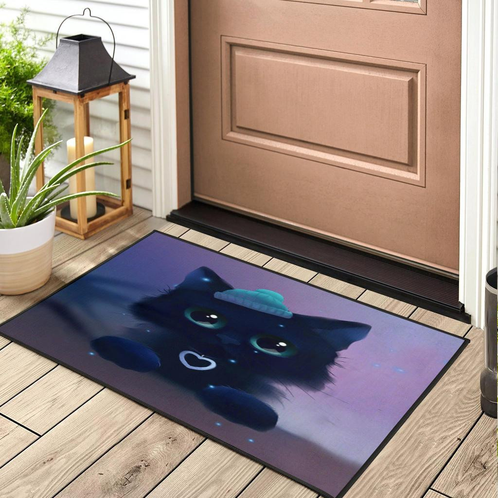Cute Kitty Cat Digital Art Rubber Doormats - Image 3