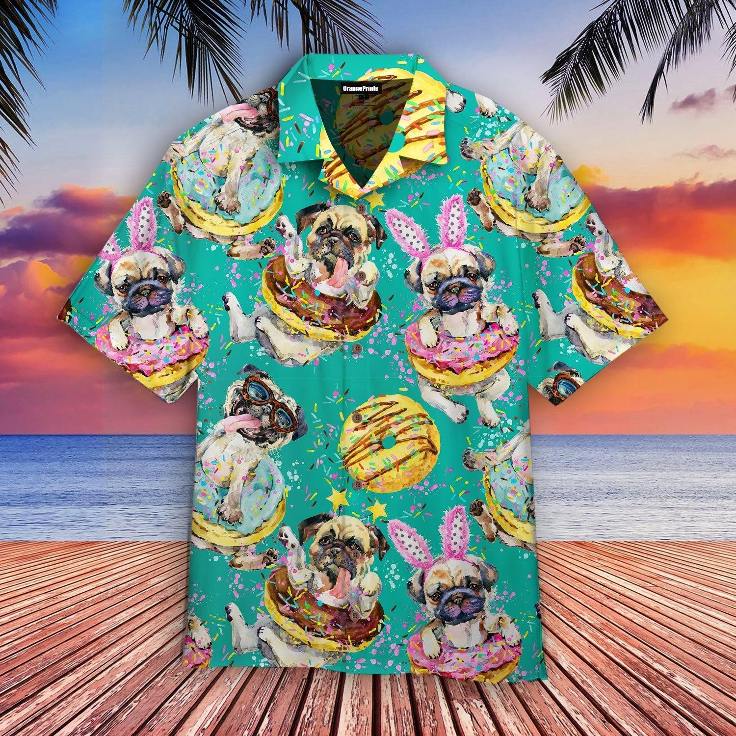 Cute Pug Dog Donuts Hawaiian Shirt