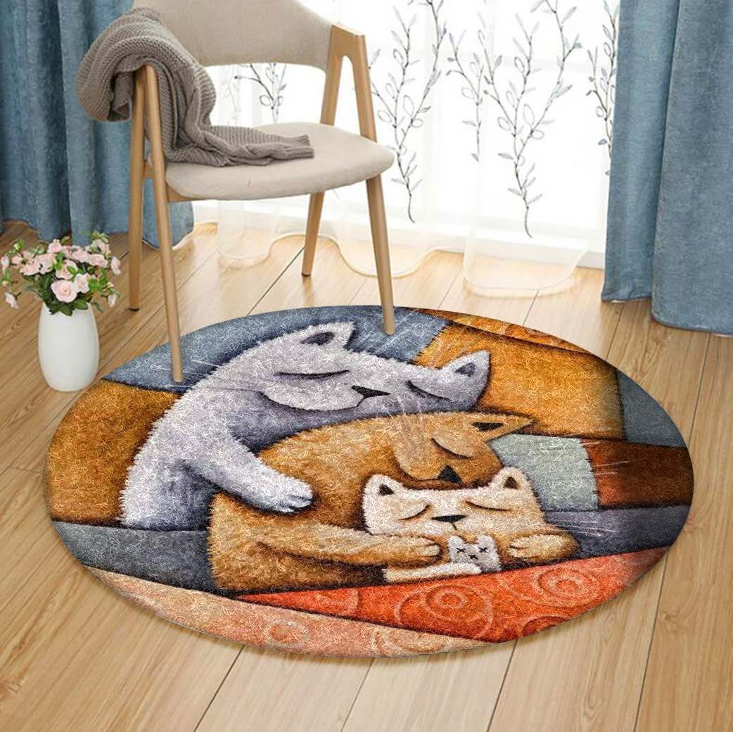 Cute Sleepy Cat Round Rug Carpet Bedroom Livingroom Home Decor