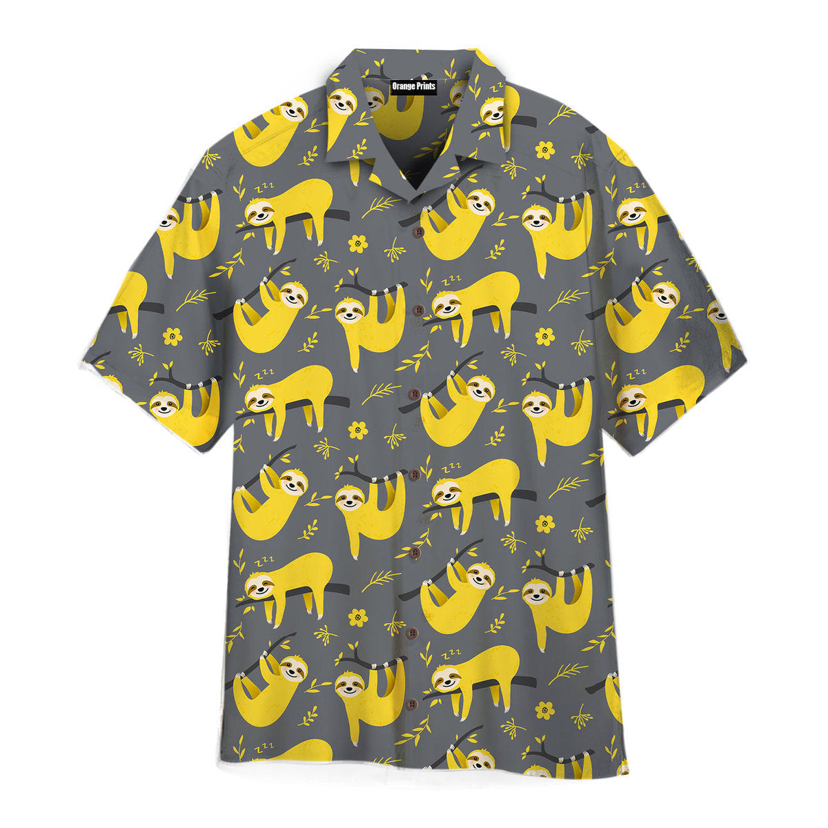 Cute Sloth Seamless Pattern In Yellow And Gray Hawaiian Shirt