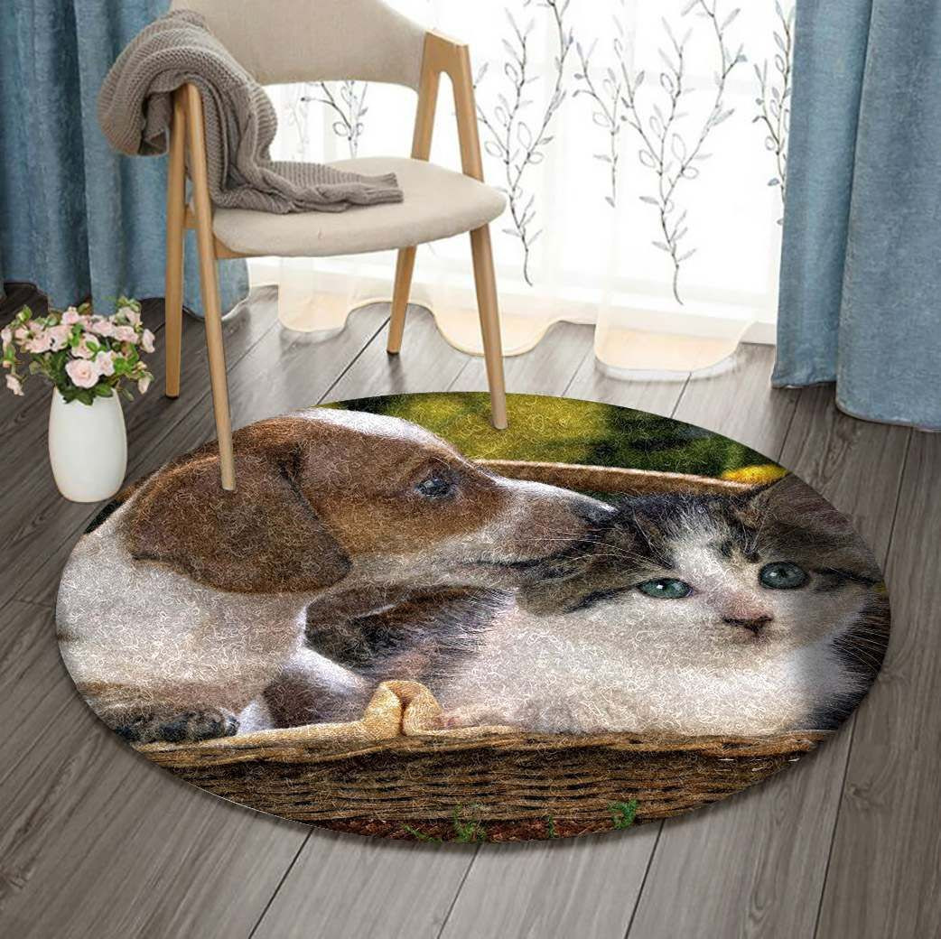 Dachshund And Kitty Round Rug Carpet Bedroom Livingroom Home Decor