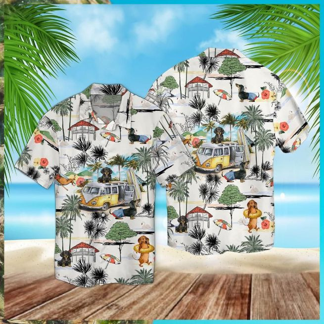 Dachshund Beach Retro Hawaiian Shirt