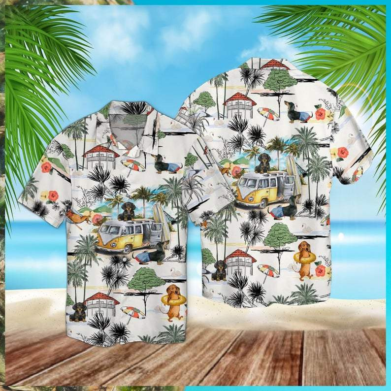 Dachshund Beach Retro Hawaiian Shirt
