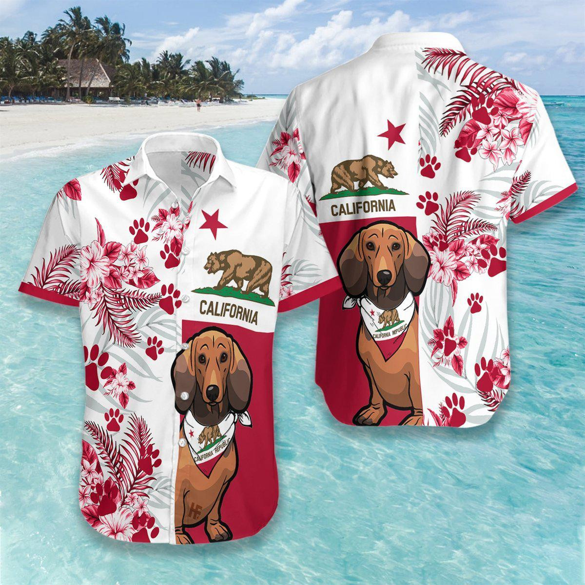 Dachshund California Flag Hawaiian Shirt