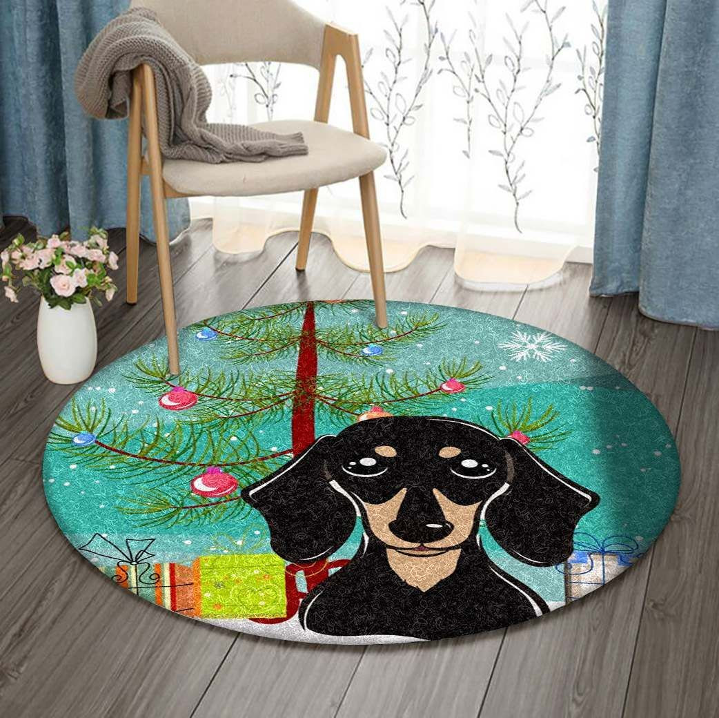Dachshund Christmas Round Rug Carpet Bedroom Livingroom Home Decor