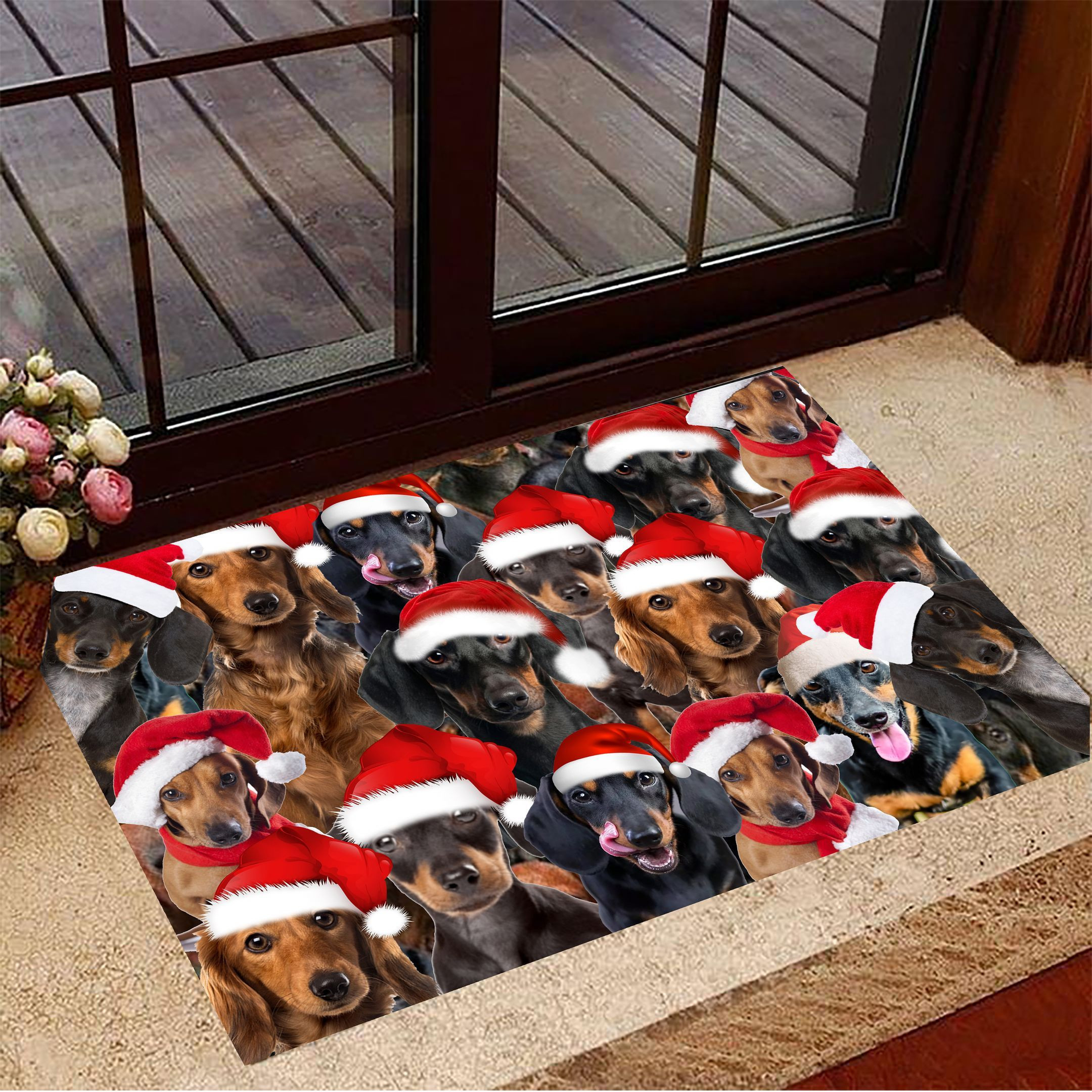 Dachshund Christmas Rubber Doormat Dog Welcome Mat Christmas Decorations Indoor