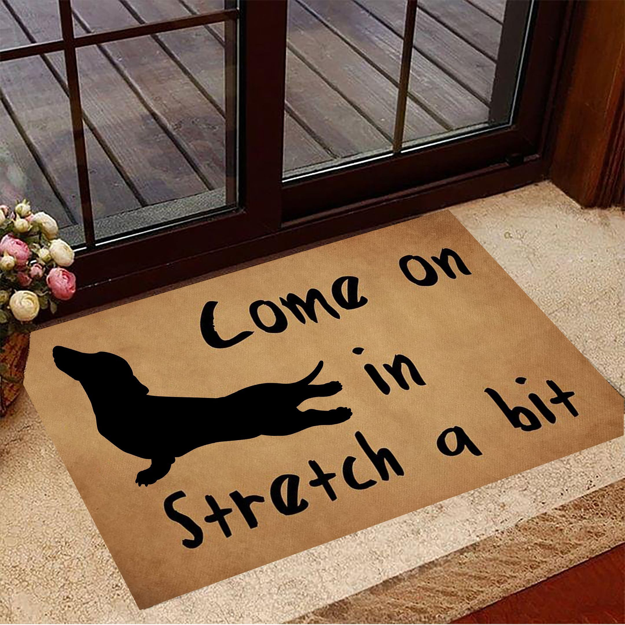 Dachshund Come On in Stretch A Bit Rubber Doormat Funny Door Mats Yoga Gifts For Her Yoga Lovers