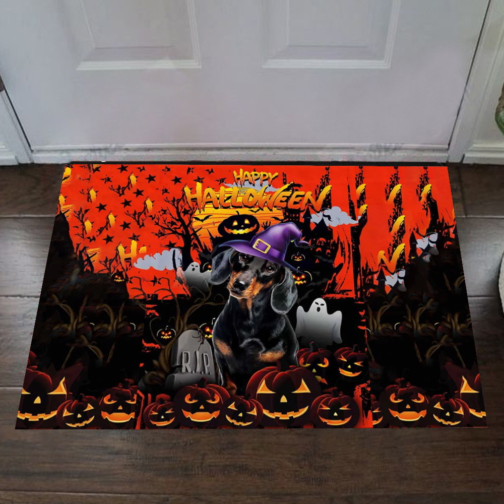 Dachshund Happy Halloween Rubber Doormat Cute Halloween House Decorations Gifts For Dachshund Lovers