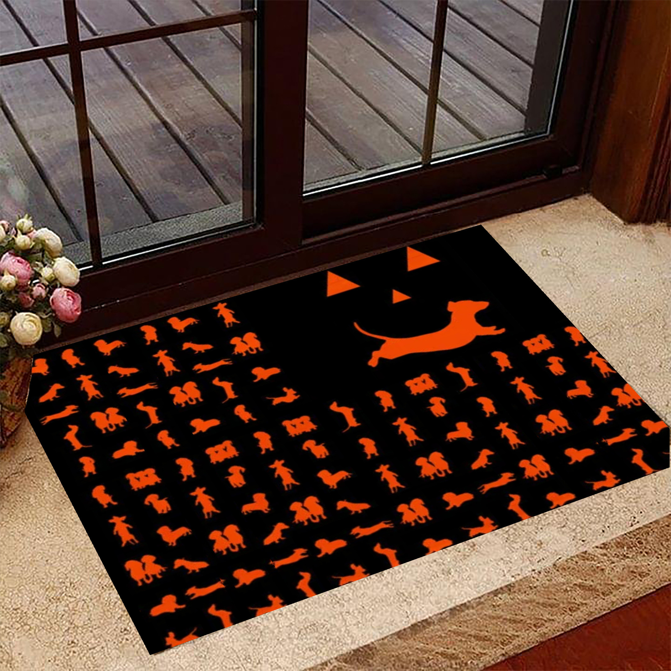 Dachshund Happy Halloween Rubber Doormat Dog Poses Funny Halloween Decor For Front Door