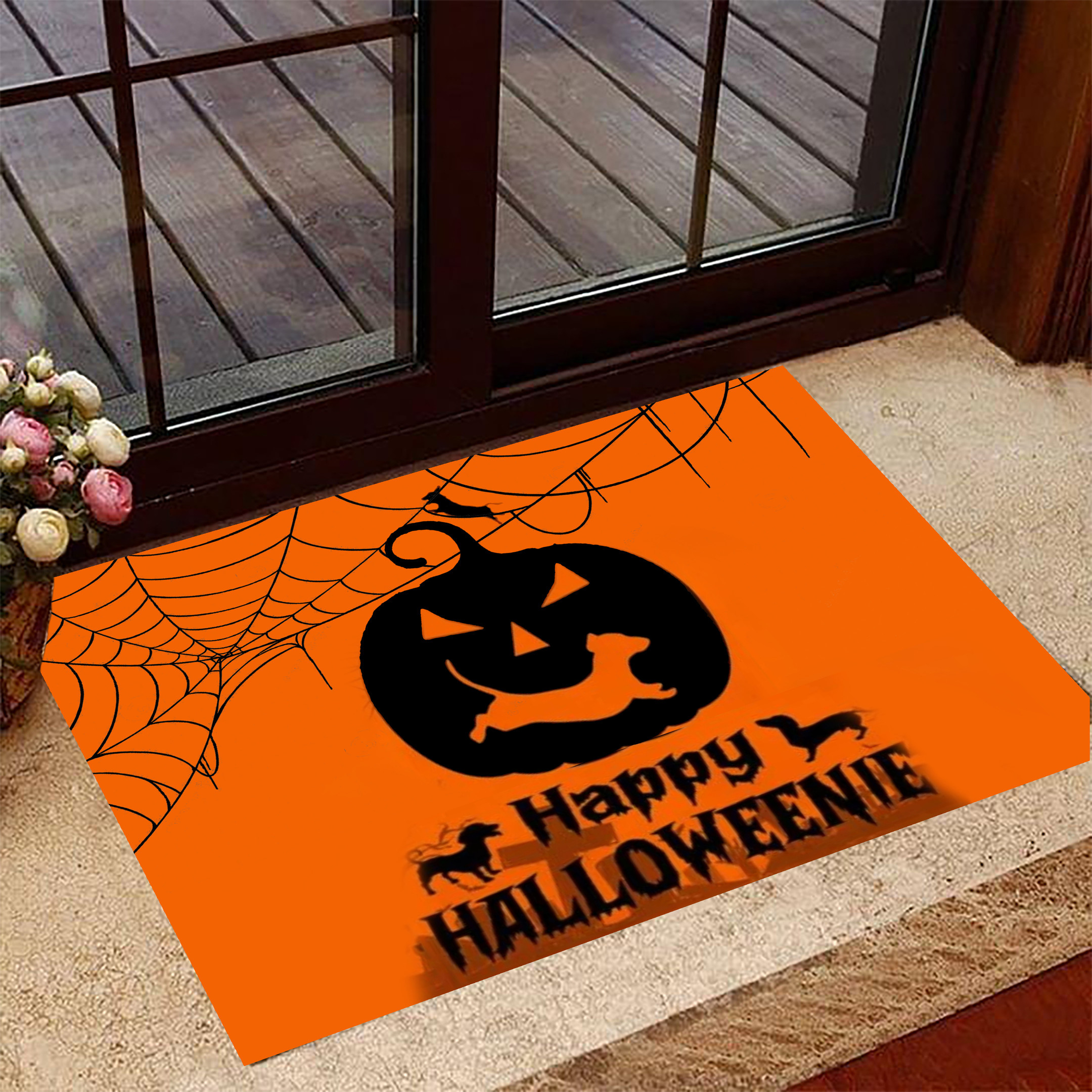 Dachshund Happy Halloween Rubber Doormat Funny Pumpkin Indoor Door Mats Gift For Dog Lovers