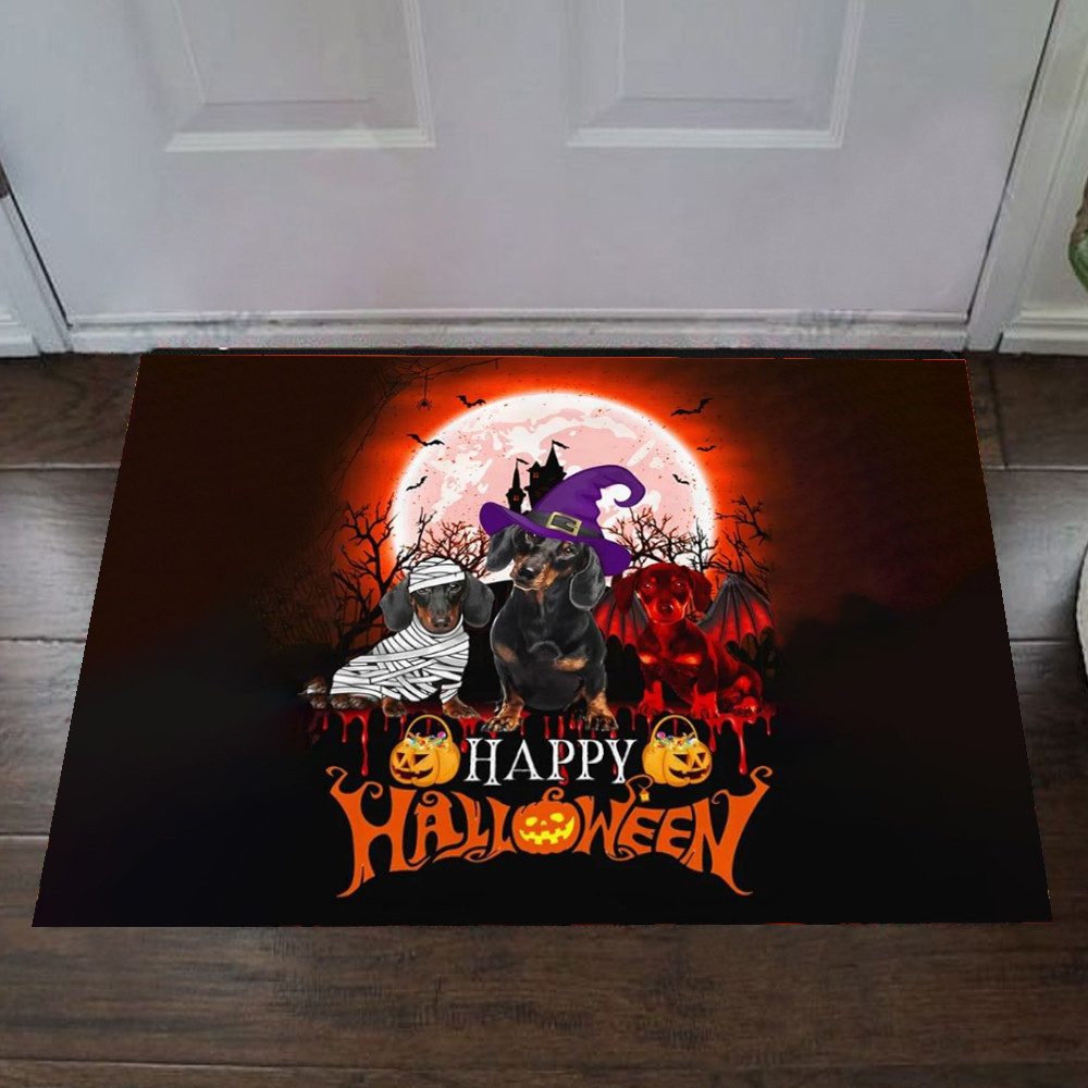 Dachshund Happy Hawalloween Rubber Doormat Cute Front Door Mats Dachshund Owner Gifts