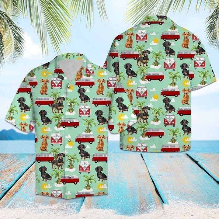 Dachshund Hippie Car Hawaiian Shirt