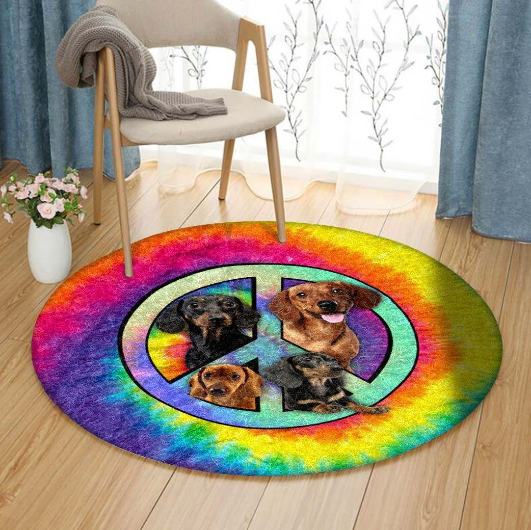 Dachshund Hippie Round Rug Carpet Bedroom Livingroom Home Decor