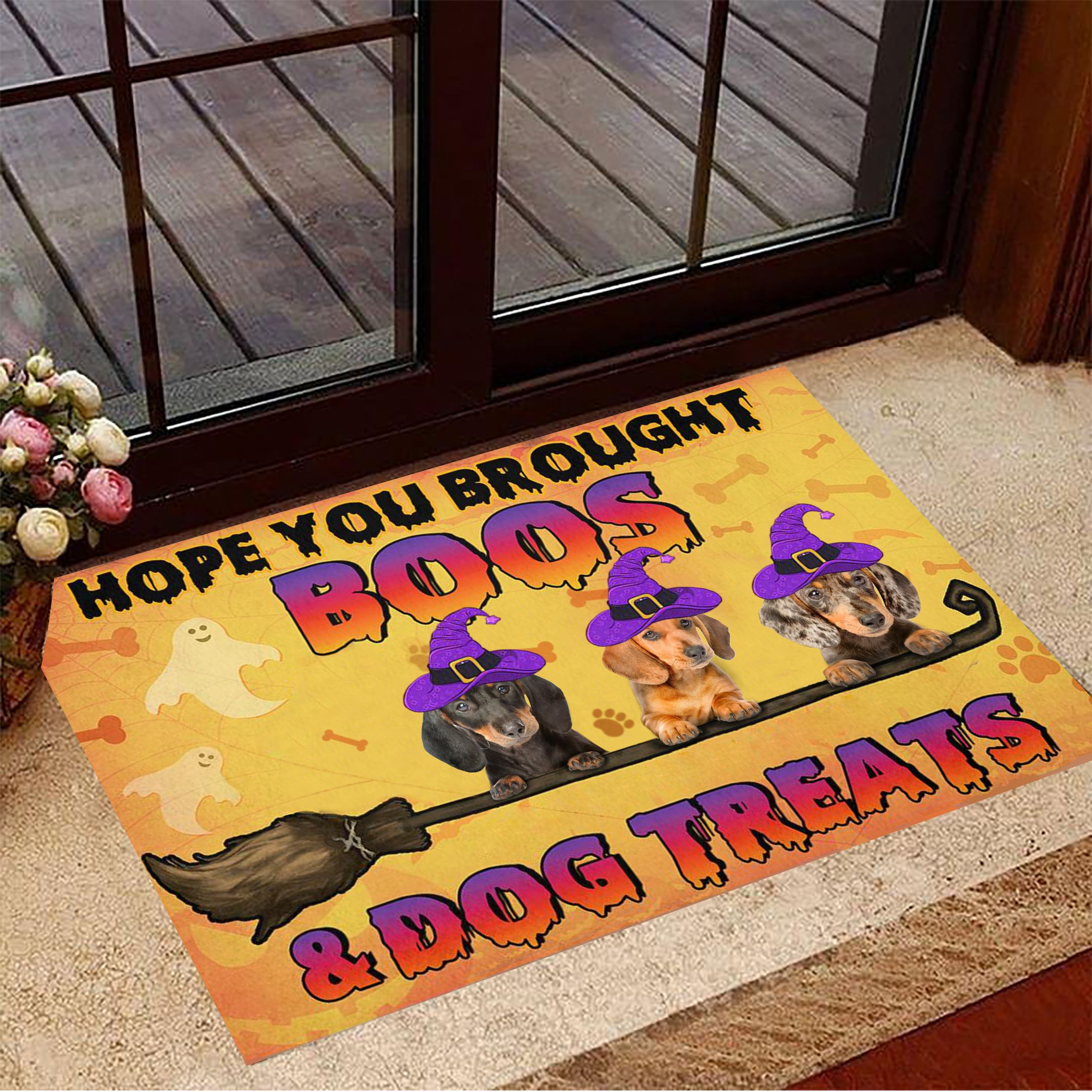 Dachshund Hope You Brought Boos Rubber Doormat Funny Witch Rubber Doormat Halloween Witch Decor