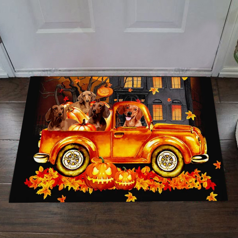 Dachshund In Car Happy Halloween Rubber Doormat Dachshund Owner Cute Indoor Door Mats Halloween Gift