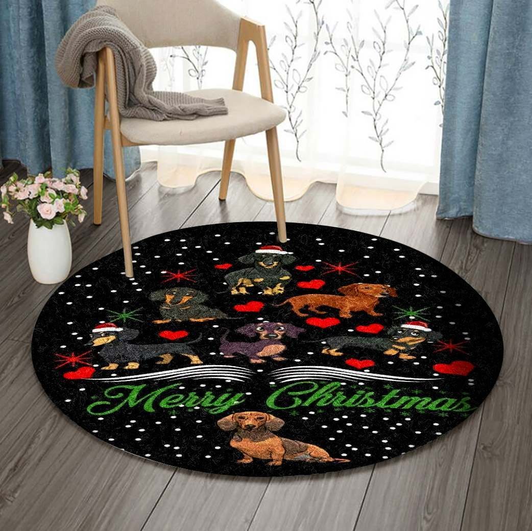 Dachshund Merry Christmas Limited Edition Round Rug Carpet Bedroom Livingroom Home Decor