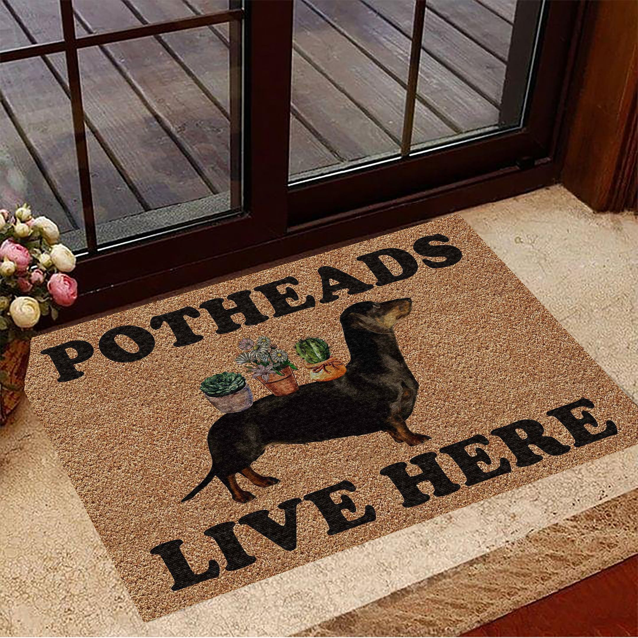Dachshund Potheads Live Here Rubber Doormat Decorative Door Mats Garden Lover Gifts