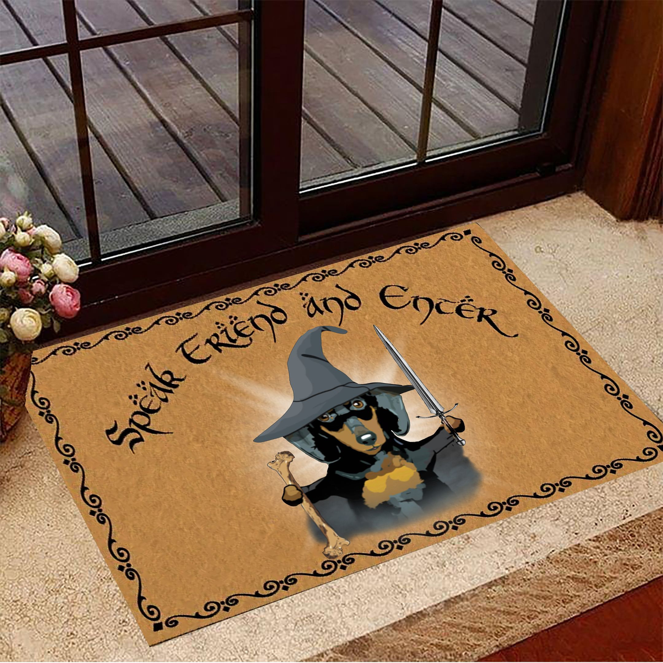 Dachshund Speak Friend And Enter Rubber Doormat Dog Gandalf Lord Of The Rings Decor Gift For Dog Lovers
