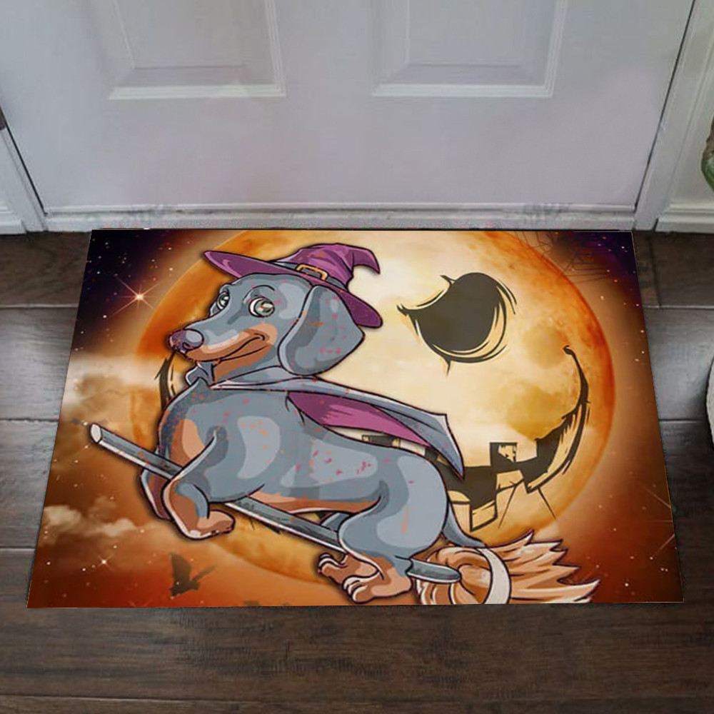 Dachshund Witch Happy Halloween Rubber Doormat Funny Dog Mats Halloween Home Decor