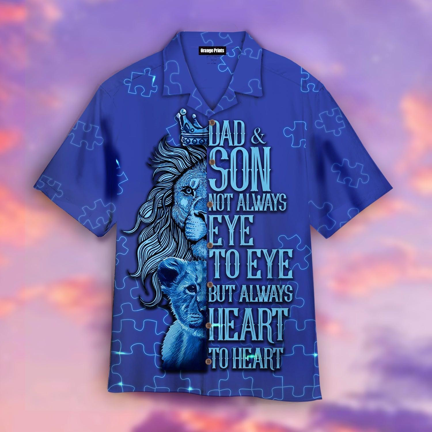 Dad And Son Blue Autism Hawaiian Shirt