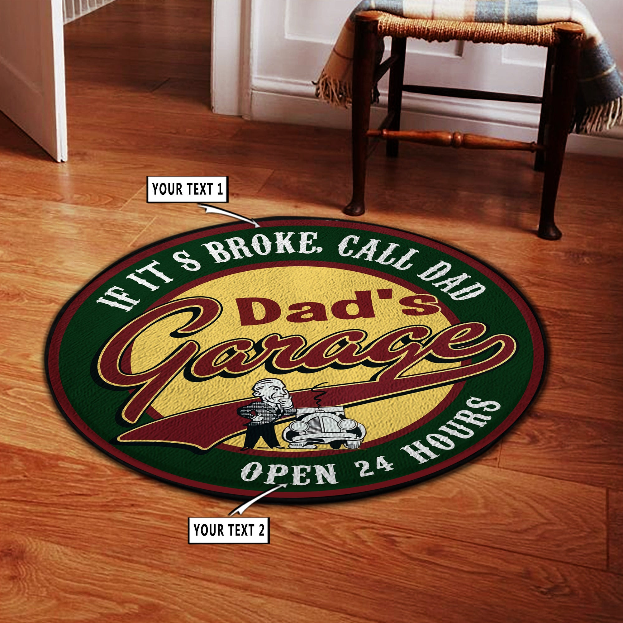 Dads Garage Full Service Round Rug Carpet Bedroom Livingroom Home Decor