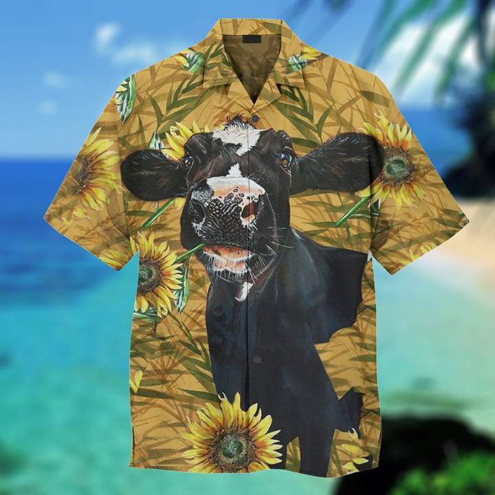 Dairy Cow Sunflower Hawaiian Shirt