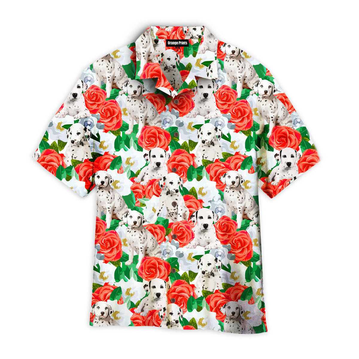 Dalmatins Dog In Red Flowers Hawaiian Shirt