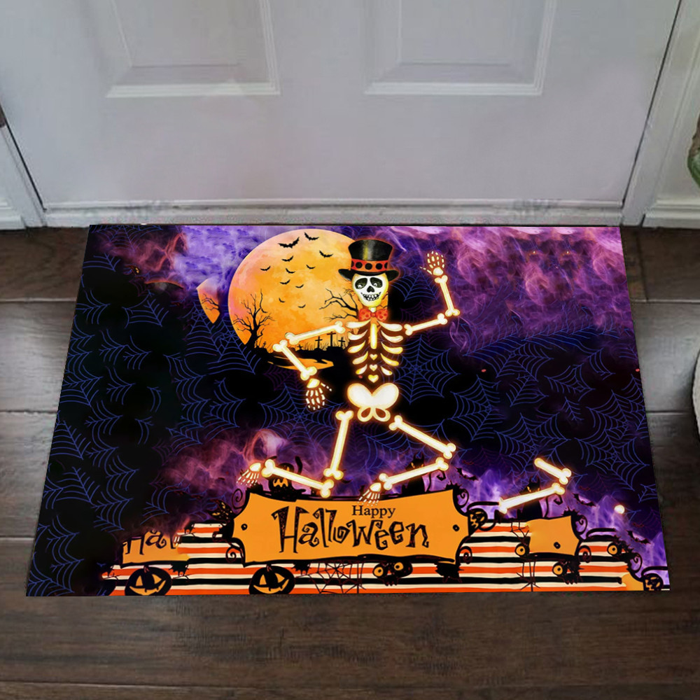 Dancing Skeleton Halloween Rubber Doormat Funny Halloween Indoor Welcome Mat Front Door Decor