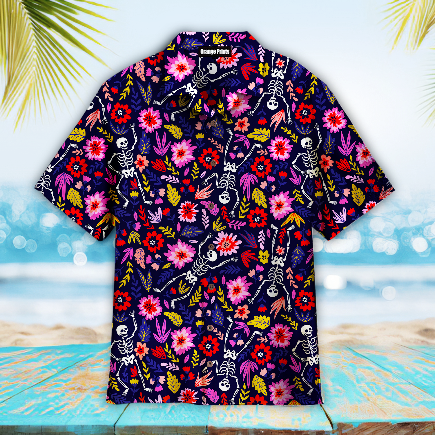 Dancing Skeleton In The Flower Garden Hawaiian Shirt