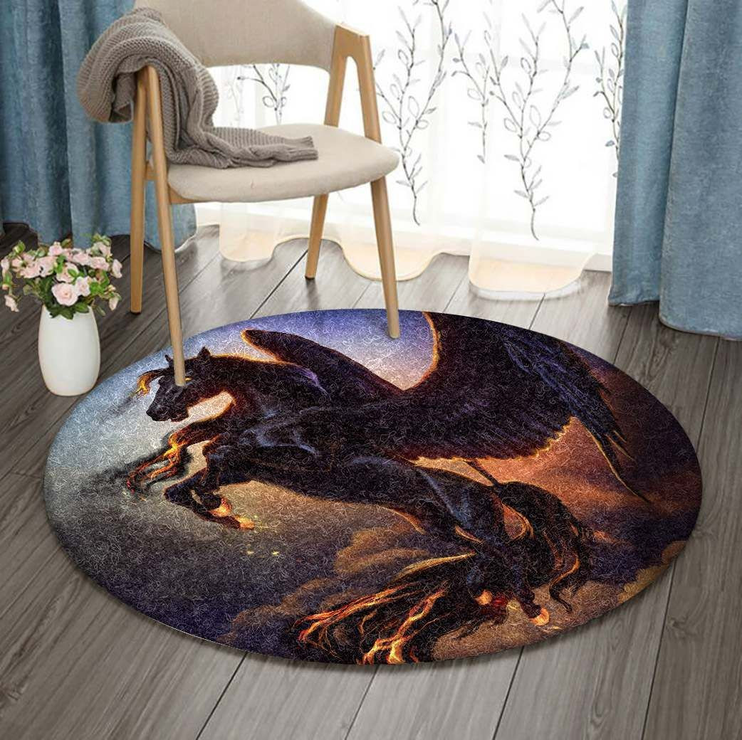 Dark Pegasus Round Rug Carpet Bedroom Livingroom Home Decor