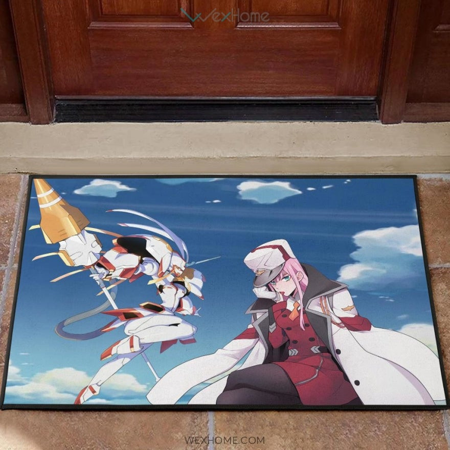 Darling In The Franxx Anime Captain Zero Two With Darling Strelitzia Ready For Fight Rubber Doormat Hom Decor