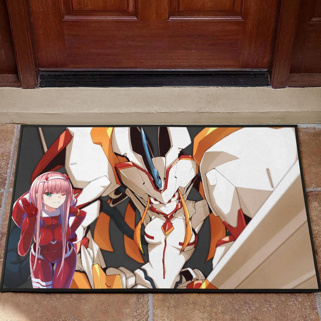 Darling In The Franxx Anime Rubber Doormat | Cute Zero Two Red Bodysuit And Strelizia Rubber Doormat Home Decor
