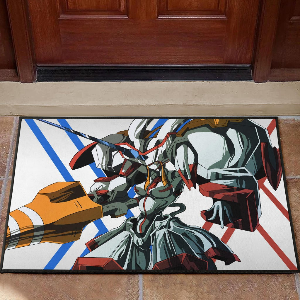 Darling In The Franxx Anime Rubber Doormat | Darling Strelizia Drawing Artwork White Rubber Doormat Home Decor