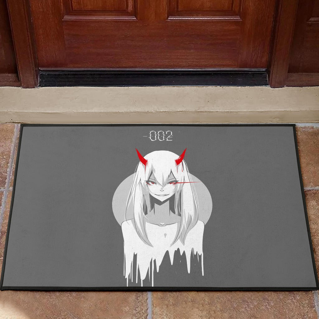 Darling In The Franxx Anime Rubber Doormat - Evil Zero Two Ghost Red And White Artwork Rubber Doormat Home Decor