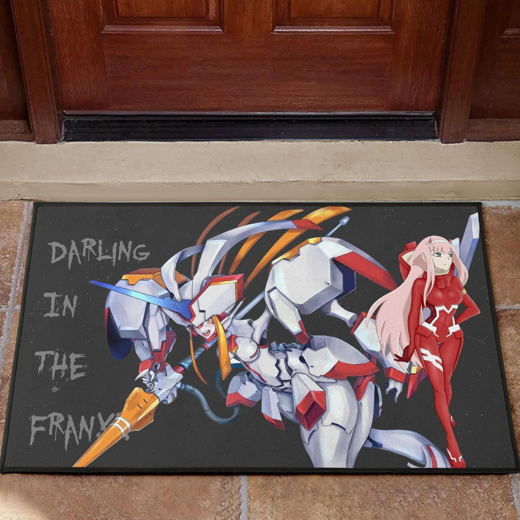 Darling In The Franxx Anime Rubber Doormat | Zero Two Red Bodysuit Artwork And Strelizia Rubber Doormat Home Decor