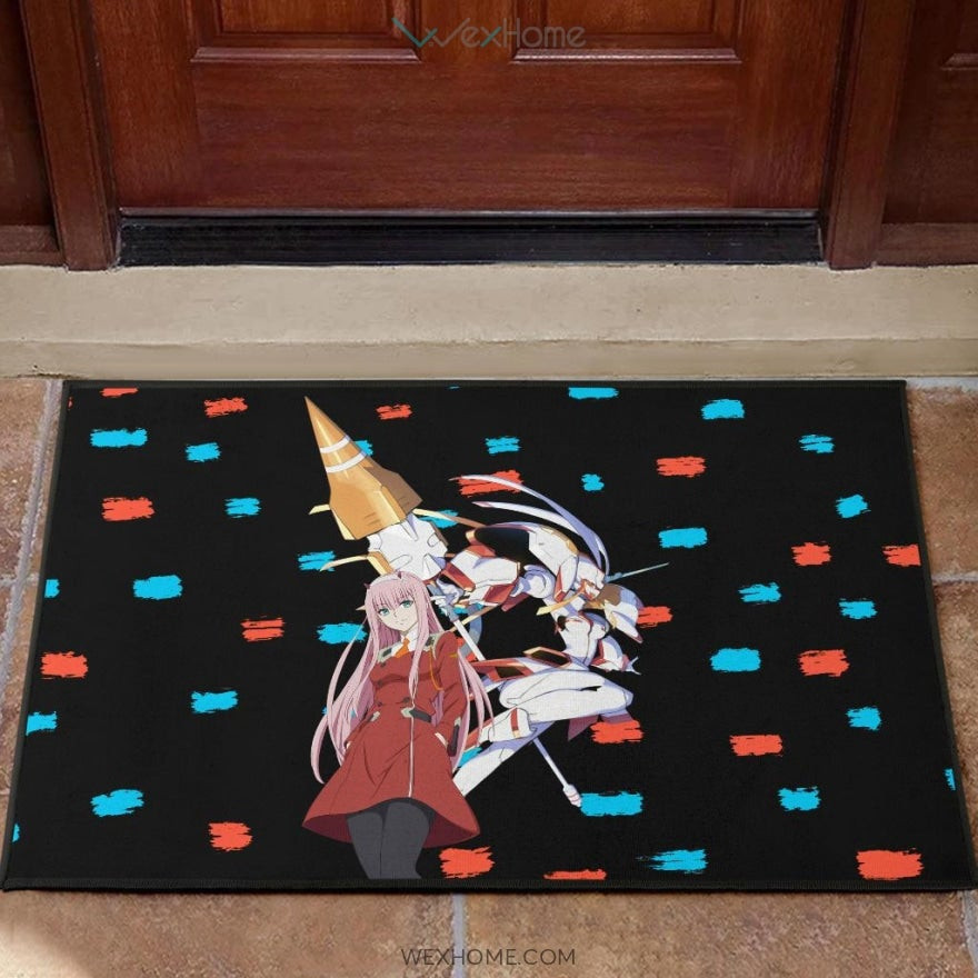 Darling In The Franxx Anime Zero Two With Darling Strelitzia Blue And Red Patterns Rubber Doormat Home Decor