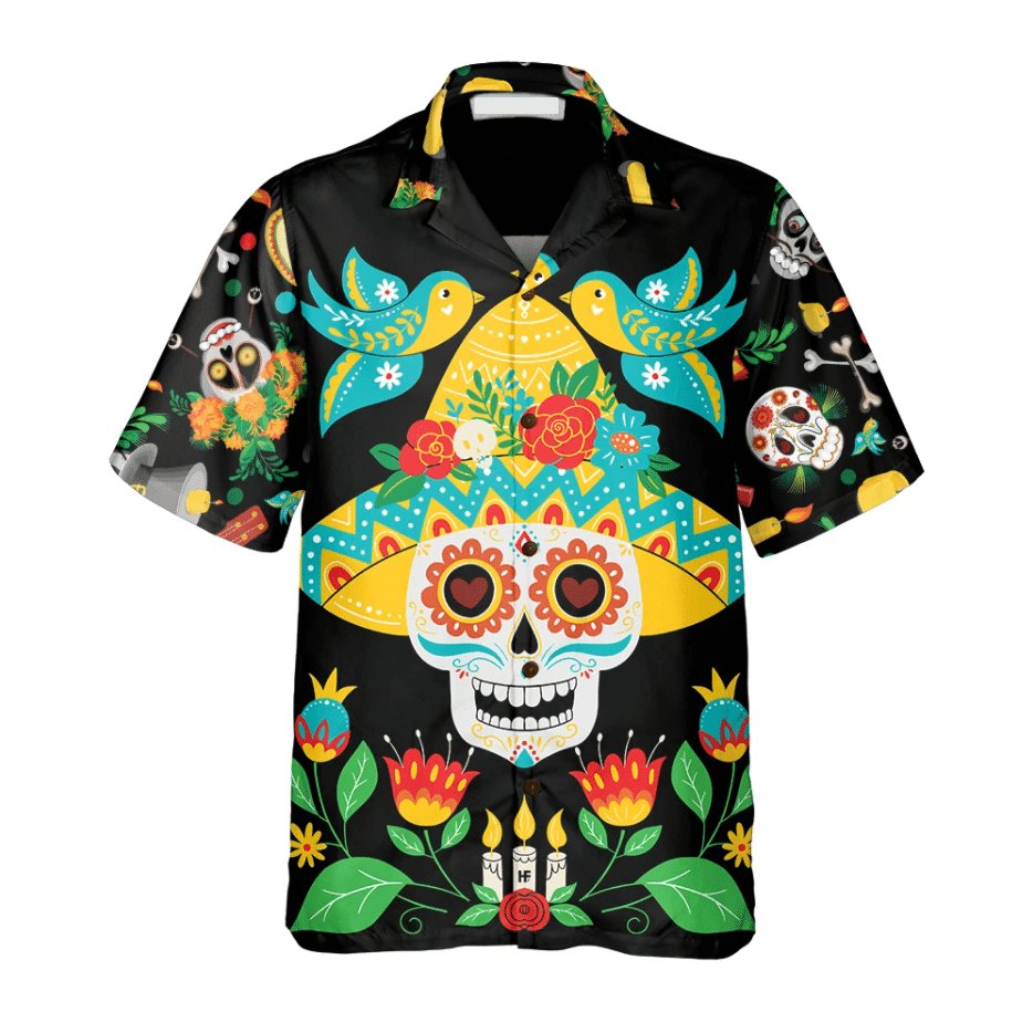Day Of Dead Sugar Skull And Guitar Hawaiian Shirt