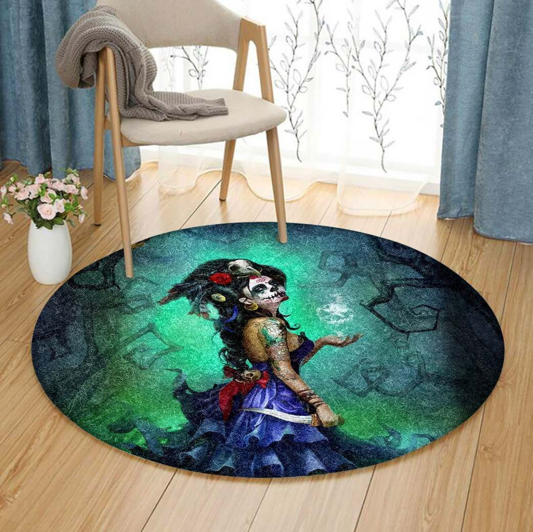 Day Of The Dead Round Rug Carpet Bedroom Livingroom Home Decor