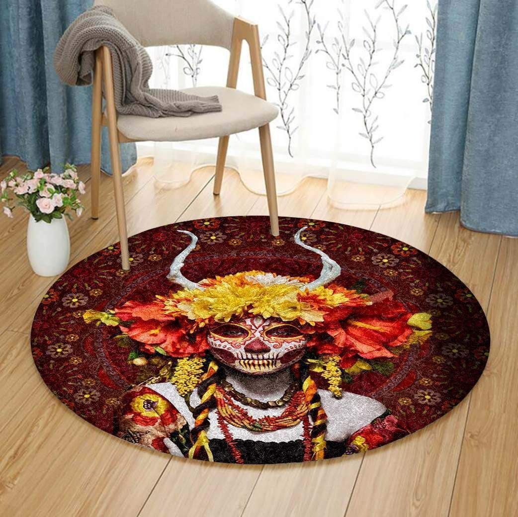 Day Of The Dead Round Rug Carpet Bedroom Livingroom Home Decor