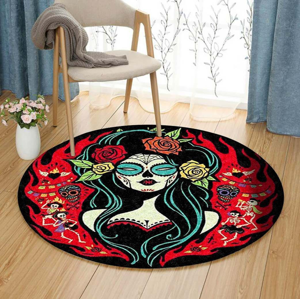 Day Of The Dead Round Rug Carpet Bedroom Livingroom Home Decor