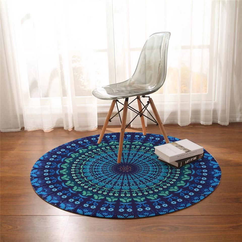 Deep Ocean Mandala Round Rug Carpet Bedroom Livingroom Home Decor