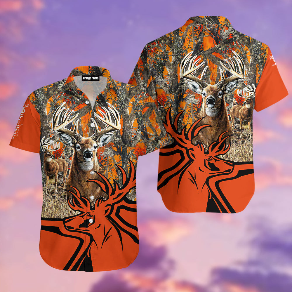 Deer Camo Orange Hawaiian Shirt