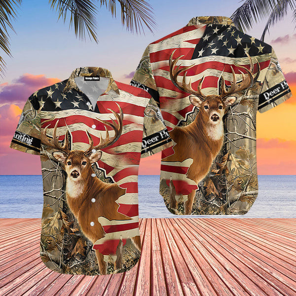 Deer Hunting America Flag Hawaiian Shirt